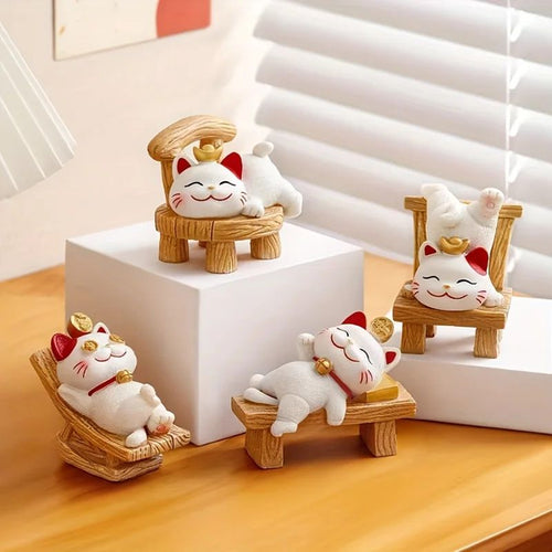 Lazy Fortune Cat Desktop Figurines