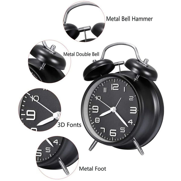 Matte Black Vintage Twin Bell Clock