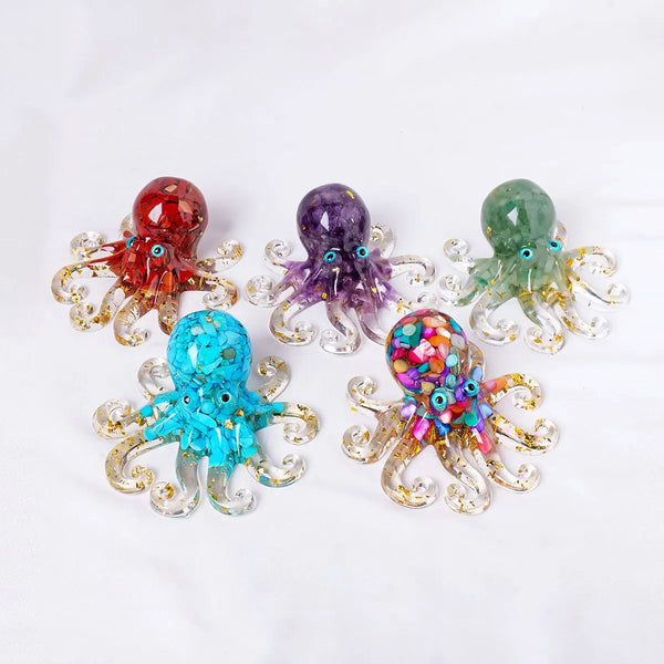 Natural Gemstone Resin Octopus Statue