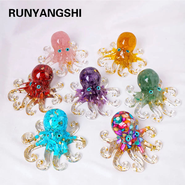 Natural Gemstone Resin Octopus Statue