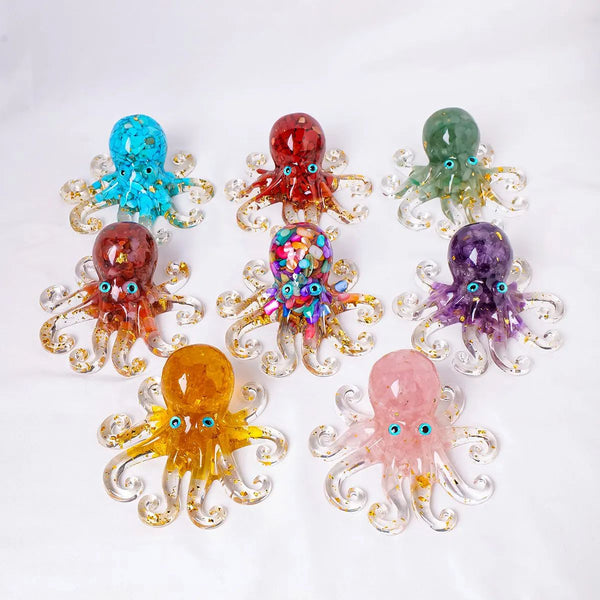 Natural Gemstone Resin Octopus Statue